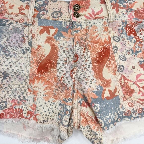 Pilcro Anthropologie The Wanderer Orange Blue Boho Floral Print Fray Cuff Shorts - Picture 9 of 16